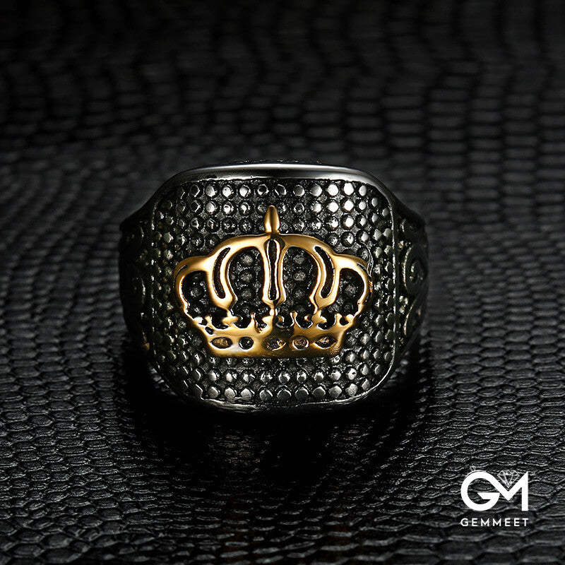 Stainless Steel Pitted Crown Ring