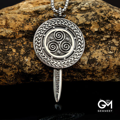 Vintage Viking Warrior Sword Shield Pendant Necklace