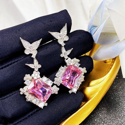 Butterfly Yellow Diamond Earrings Light Luxury Fairy Spirit Butterfly Love Pink Diamond Earrings