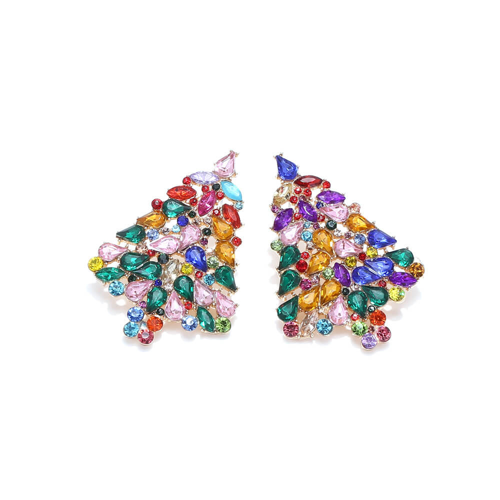 Christmas Earrings Colorful Zircon Christmas Tree Earrings Retro Temperament Alloy Full Inlaid Zircon Earrings