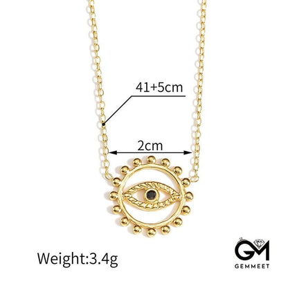 Hollow Round Evil Eye 18K Gold Plated Stainless Steel Necklace