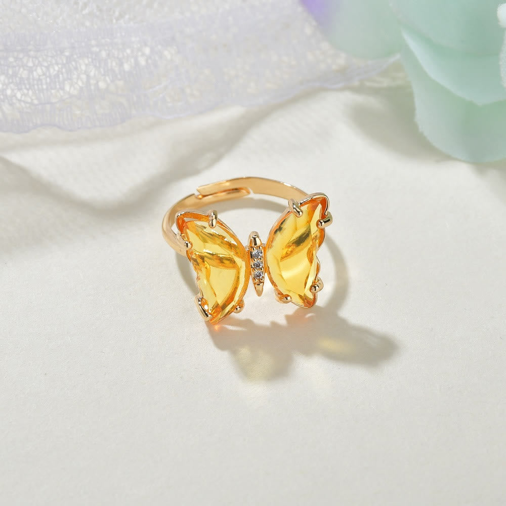 Multicolor Crystal Butterfly Adjustable Ring