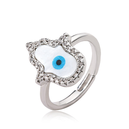 Hamsa Evil Eye Halos Stones Signet Ring