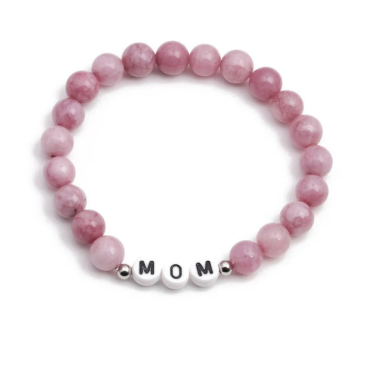 Engraving Mom Mama Natural Stone Beaded Bracelet