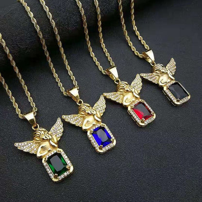 HIPHOP Jewelry Gold-plated Artificial Gemstone Angel Pendant