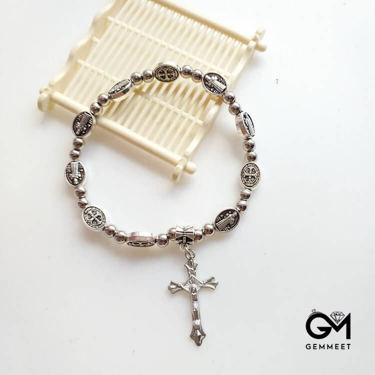 Acrylic Crystal Stretch Wire Alloy Christianity Cross Bracelet