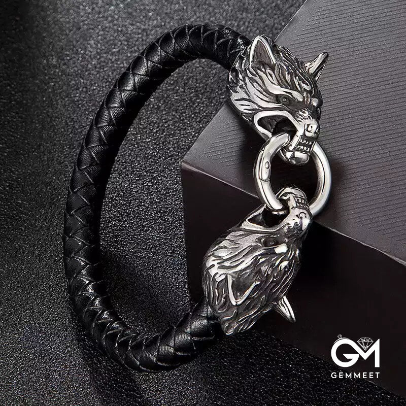 Vintage Viking Stainless Steel Wolf Bracelet