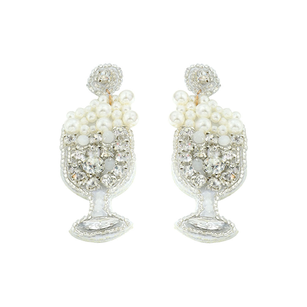 Luxurious Pink Zircon Pearl Wineglass Earrings