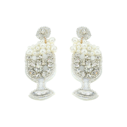 Luxurious Pink Zircon Pearl Wineglass Earrings