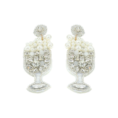 Luxurious Pink Zircon Pearl Wineglass Earrings