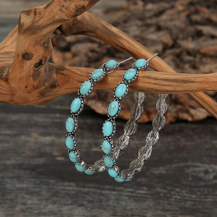 Natural Turquoise C Large Hoop Earrings