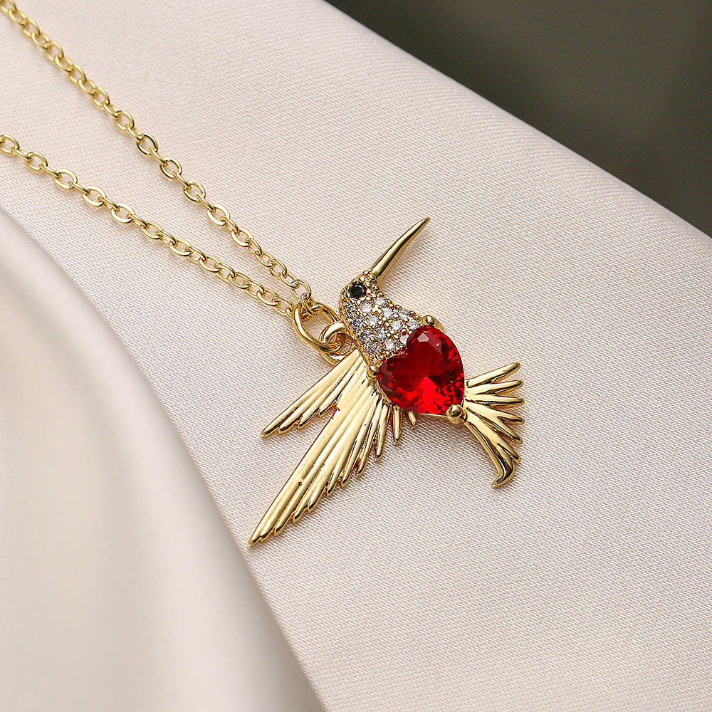 Hummingbird Shape Color Stones Pendant Chain Necklace