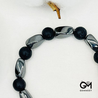 Bead Lava Stone Mens Stretch Set Bracelet