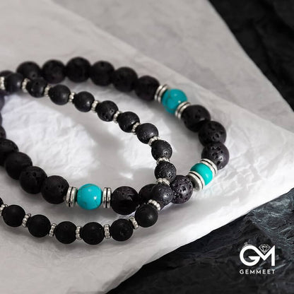 Lava Stone Turquoise Men Bracelet Set