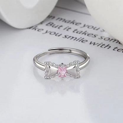 Sweet Style Cute Bow Pink Zircon Ring