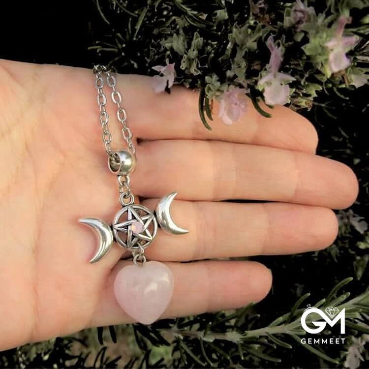 Bohemian Crescent Star Rose Quartz Fashion Necklace