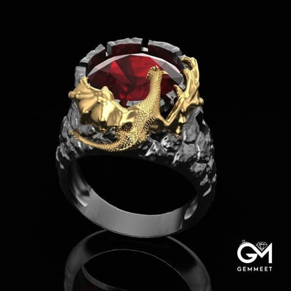 Punk Goth Rock Red Zircon Dragon Ring