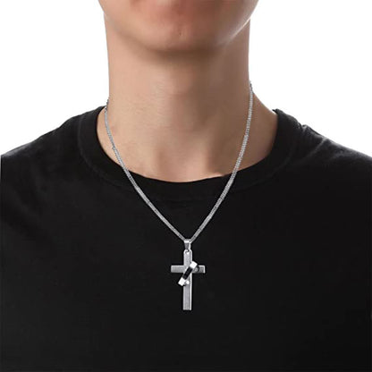 Men's Lord's Prayer Hanging Ring Cross Necklace