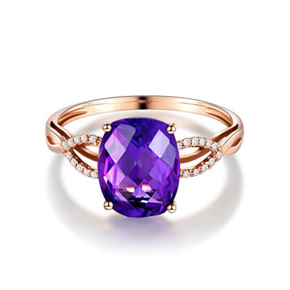 Oval Deep Amethyst Ring Rose Gold Plated Band