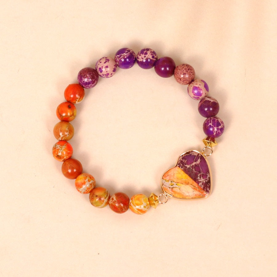 Elastic Two-color Beaded Bracelet in The Shape of A Heart