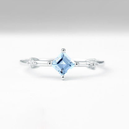 Inlaid Aquamarine Square Ring