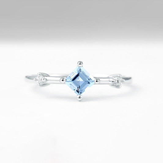 Inlaid Aquamarine Square Ring