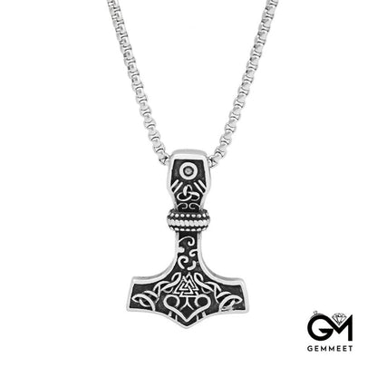 Thor Hammer Viking Triangle Rune Vintage Necklace