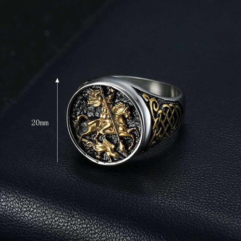 Titanium Steel Vacuum Plated St. George's Dragon Knight Men's Ring