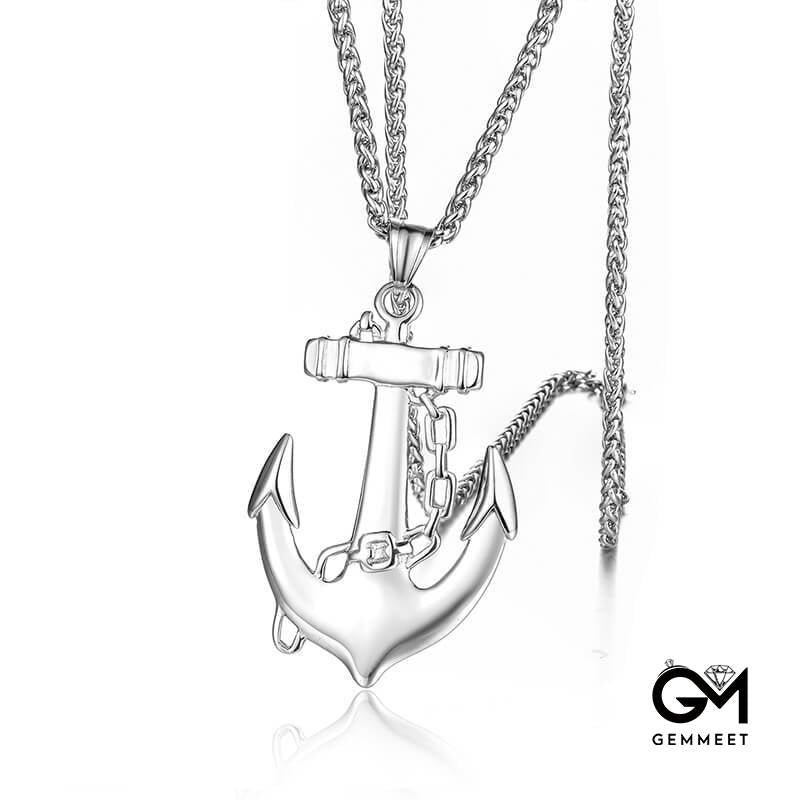 Titanium Steel Smooth Anchor Necklace for Men