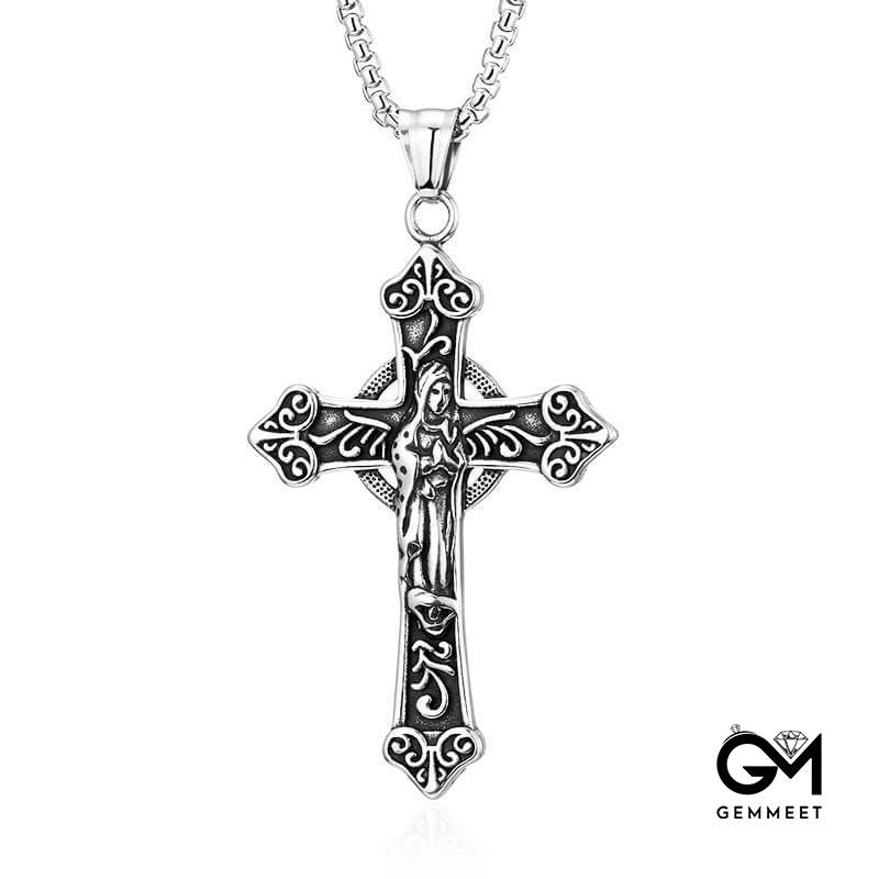 Stainless Steel Virgin Mary Cross Necklace