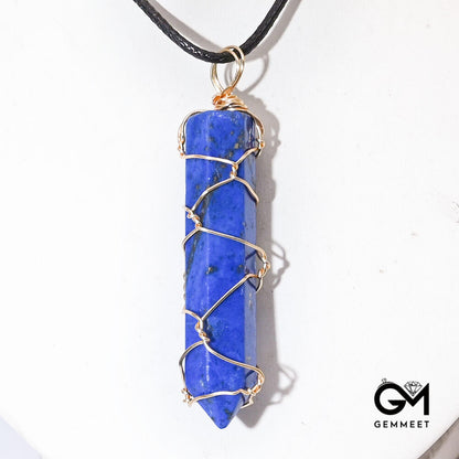 Lapis Lazuli Hexagon Column Wrapped Pendant Necklace