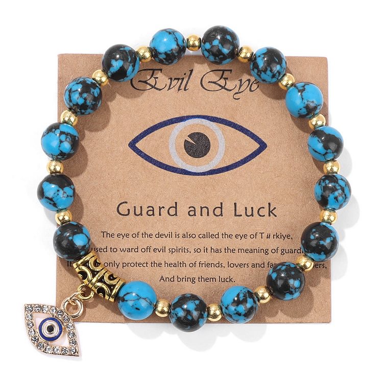 Pink Opal & Color Stone Bead Evil Eye Pendant Bracelet