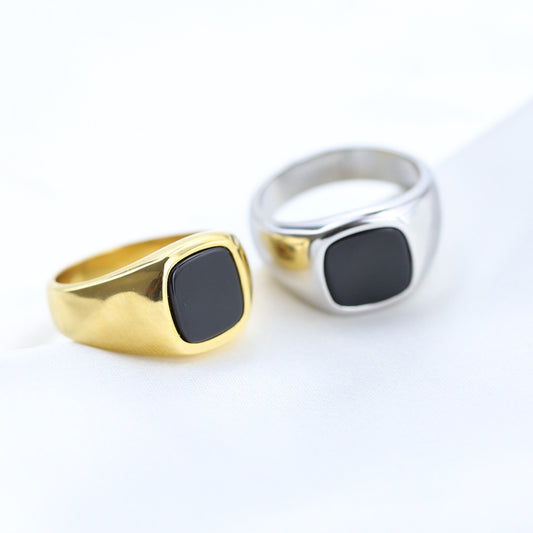 Square Artificial Stone Male Titanium Steel Ring