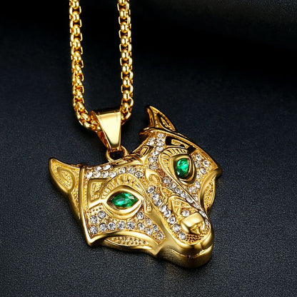 Hip Hop Jewelry Viking Wolf Head Gold Plated Zircon Pendant