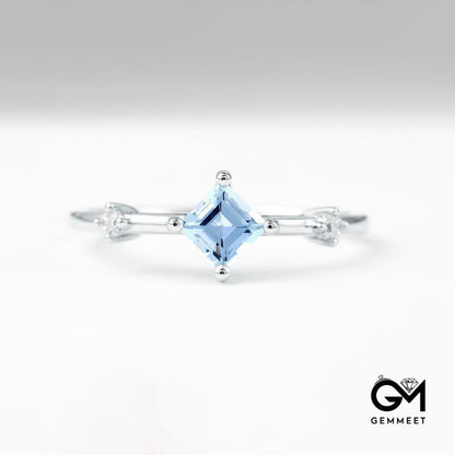 Square Zircon Aquamarine Ring