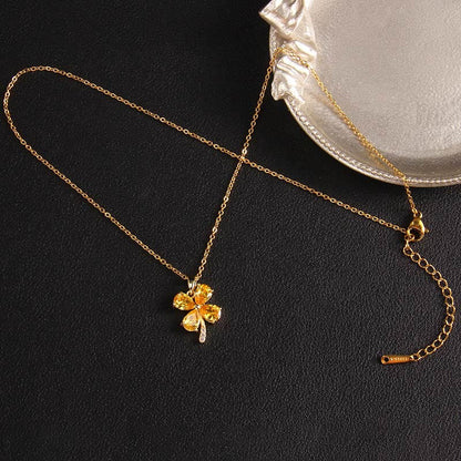 Zircon Four Leaf Clover Flower Necklace