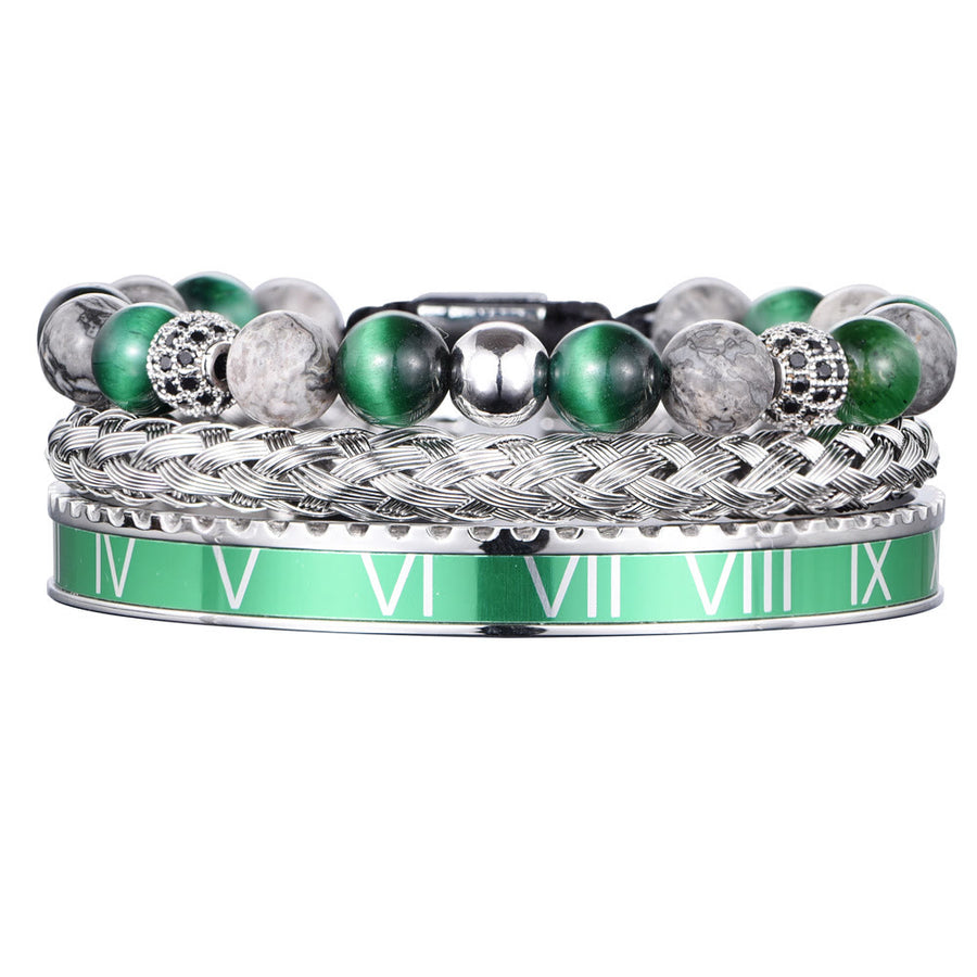 Roman Numeral Conquer Bangle Bracelet Set