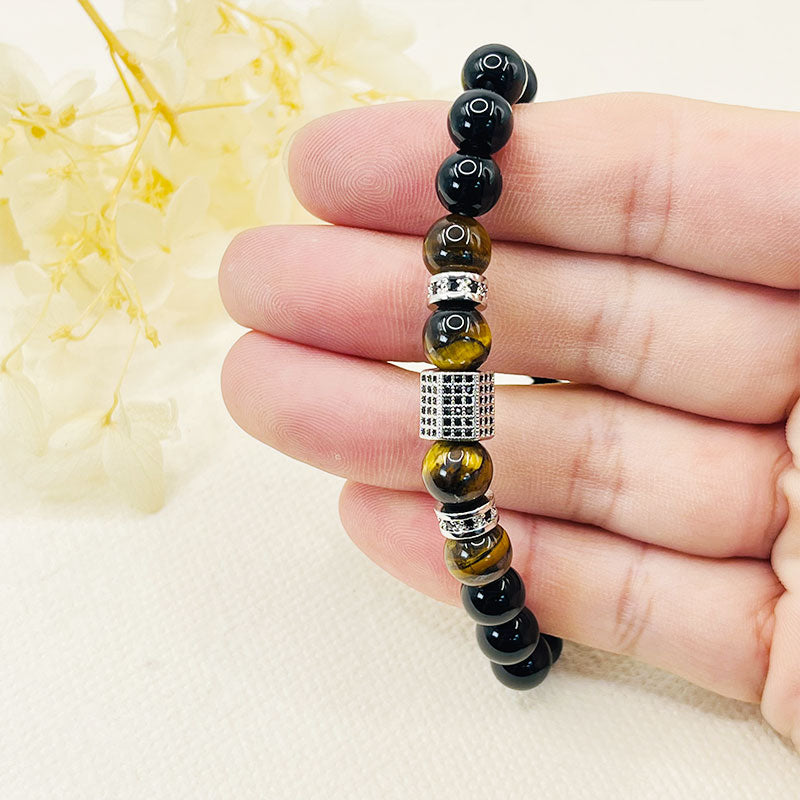 Men's Frosted Tiger Eye Black Pearl Bracelet