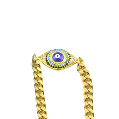 Golden Plating Evil Eye Cuban Link Bracelet