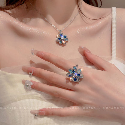 Zircon Blue Flower Fashion Ring