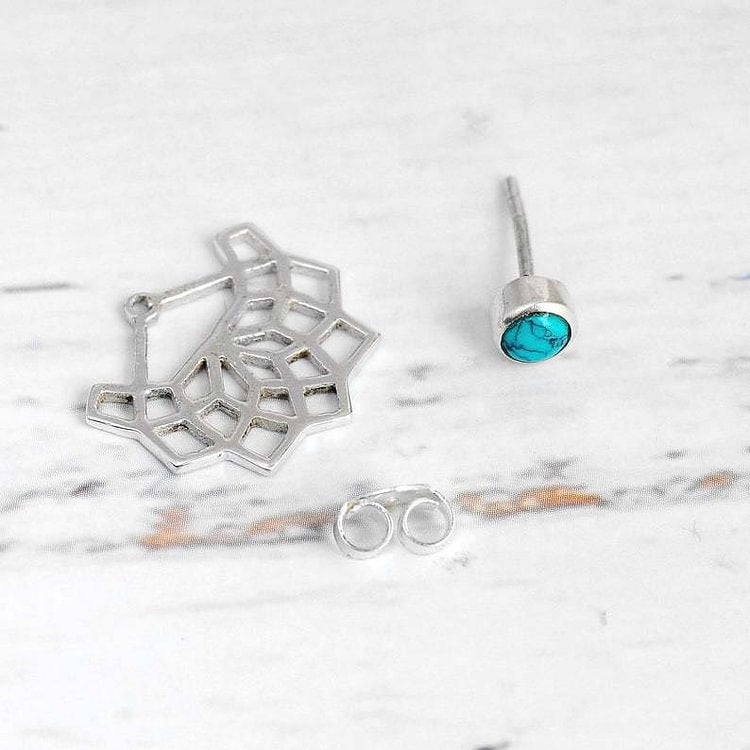 Turquoise Lotus Flower Stud Earrings