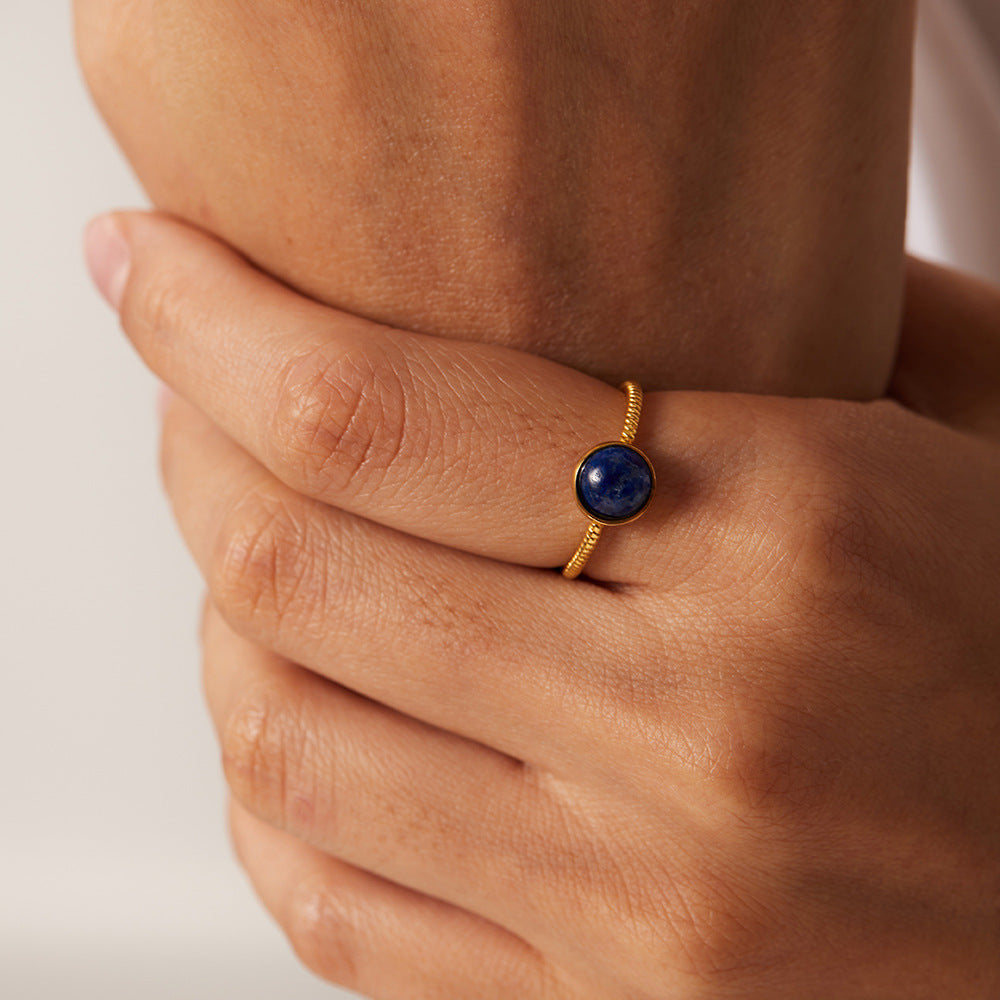 Court Vintage Titanium Steel Round Cut Lapis Lazuli Ring