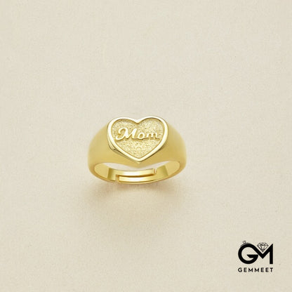 S925 Sterling Silver Love MOM Adjustable Ring