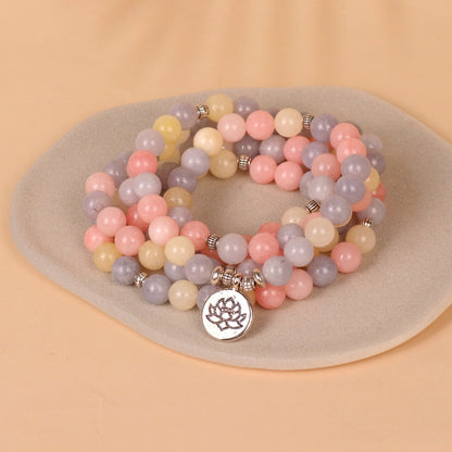 108 Beads Lotus Pendant Multi-layer Pink Bracelet