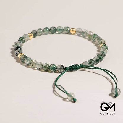 Moss Agate 4mm Beaded Adjustable Bracelet