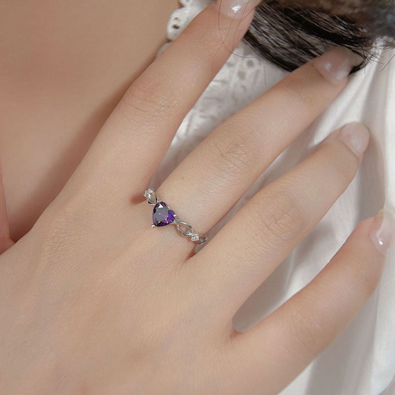 S925 Silver Amethyst Heart Ring