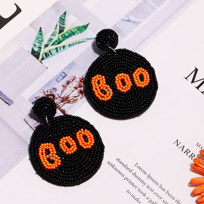 Halloween Handmade Rice Beads Round Letter BOO Funny Earrings