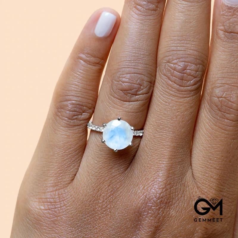 Copper Plated Six Claws Moonstone Zircon Ring