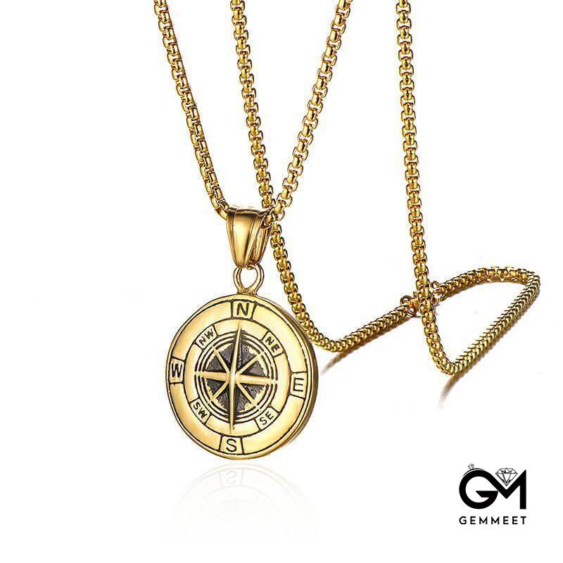 Stainless Steel Compass Necklace for Men