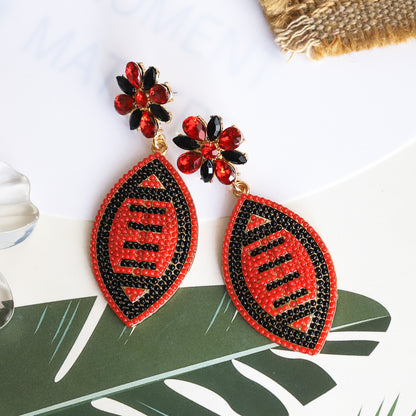 New Casual Sports Rugby Alloy Rice Beads Set with Zircon Earrings